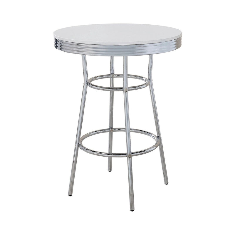 Table de bar ronde de 42 pouces, jupe côtelée, laque blanche brillante, style rétro
