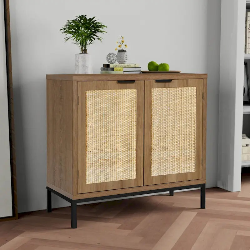Buffet Anmytek moderne du milieu du siècle avec portes et accents en rotin