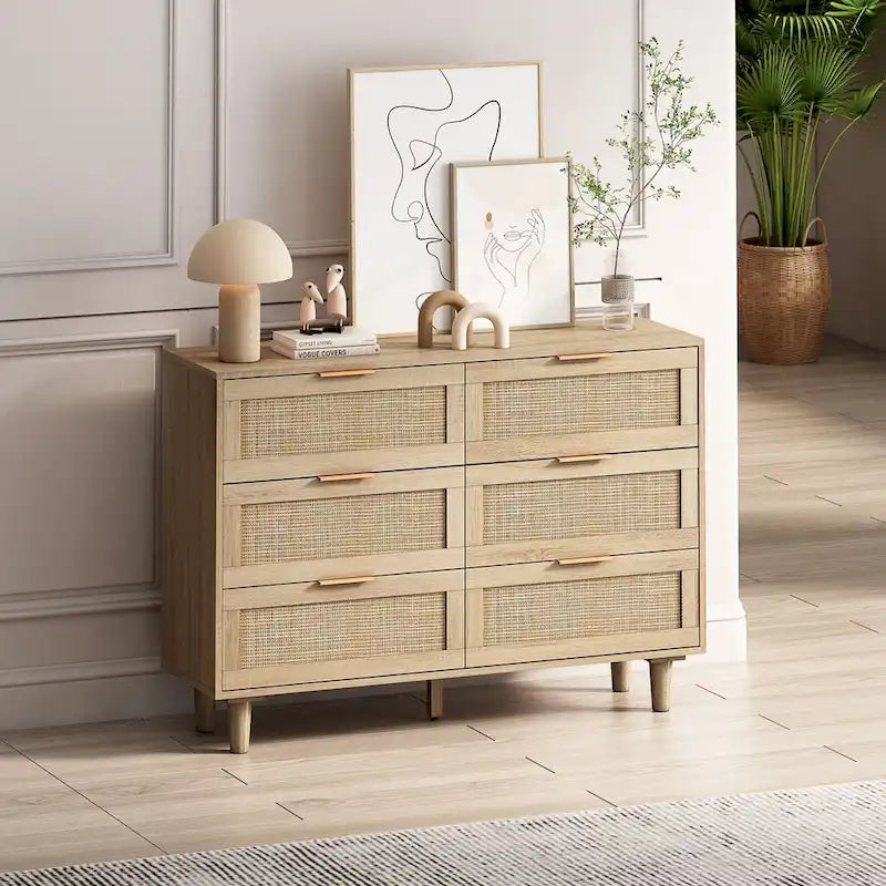 Meuble de rangement en rotin à 6 tiroirs - 43,31L x 15,75l x 29,53H