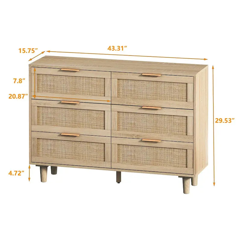 Meuble de rangement en rotin à 6 tiroirs - 43,31L x 15,75l x 29,53H