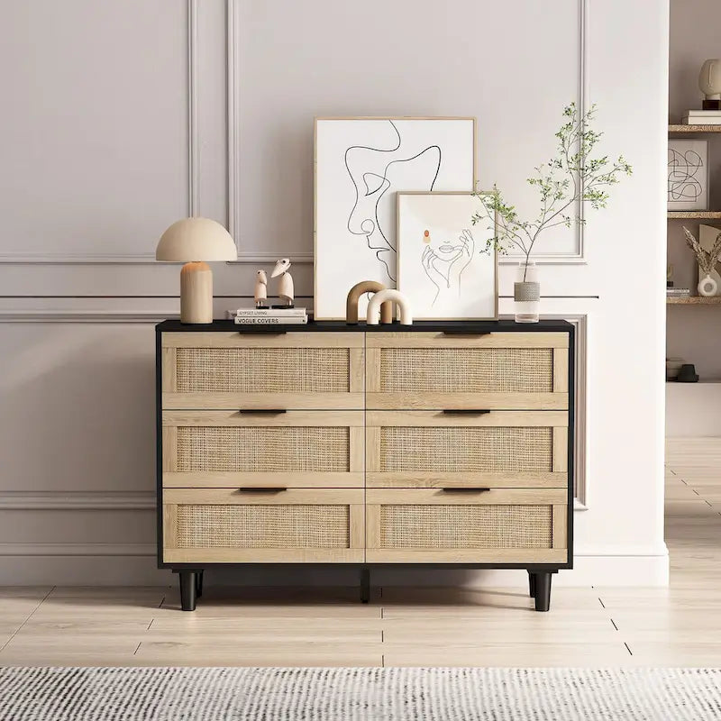 Meuble de rangement en rotin à 6 tiroirs - 43,31L x 15,75l x 29,53H