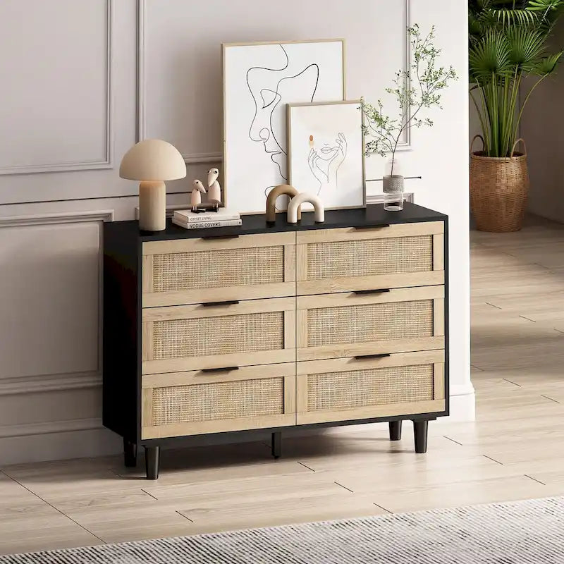 Meuble de rangement en rotin à 6 tiroirs - 43,31L x 15,75l x 29,53H