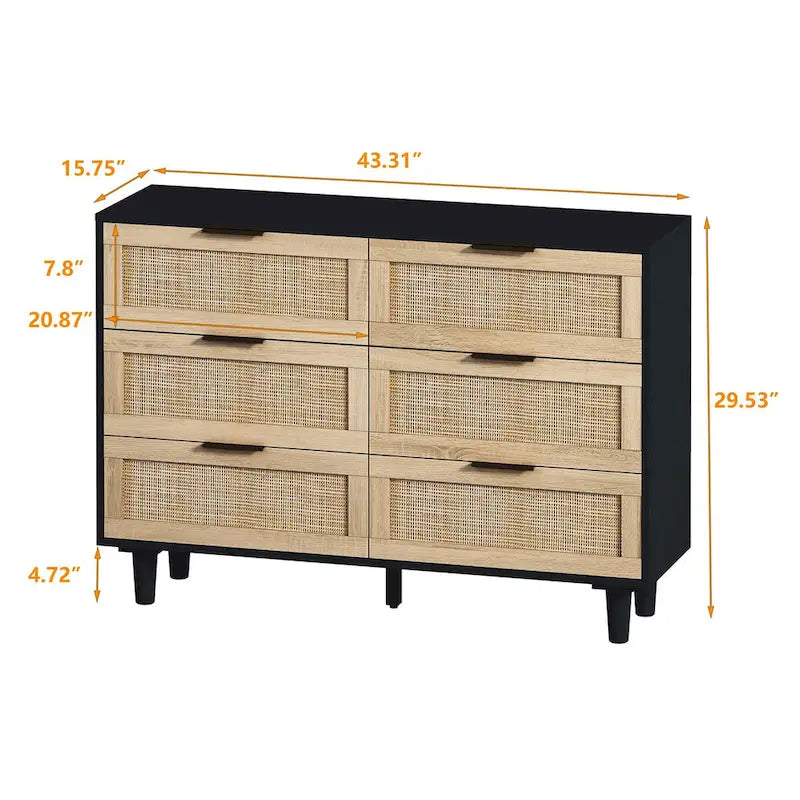 Meuble de rangement en rotin à 6 tiroirs - 43,31L x 15,75l x 29,53H