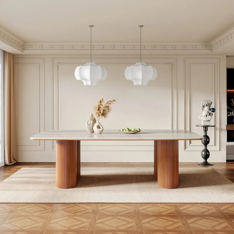 Table à manger rectangulaire de 78,7 pouces, table de cuisine de luxe en pierre frittée avec pieds en bois massif