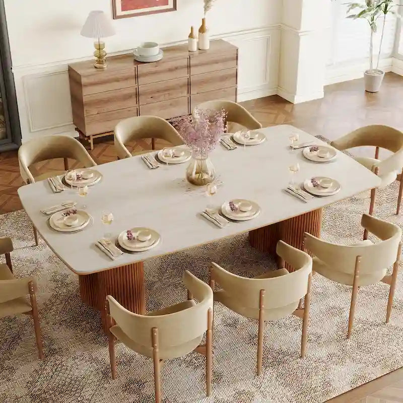 Table à manger rectangulaire de 78,7 pouces, table de cuisine de luxe en pierre frittée avec pieds en bois massif