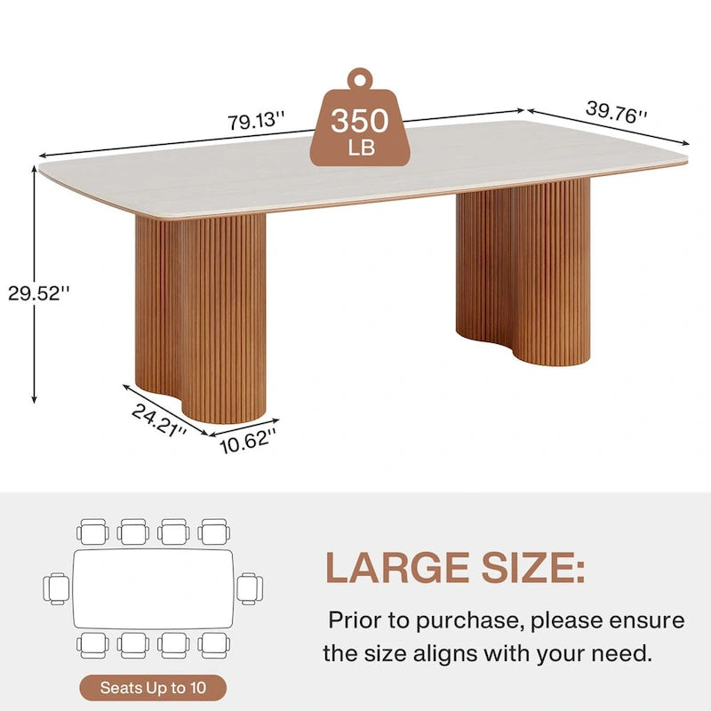 Table à manger rectangulaire de 78,7 pouces, table de cuisine de luxe en pierre frittée avec pieds en bois massif