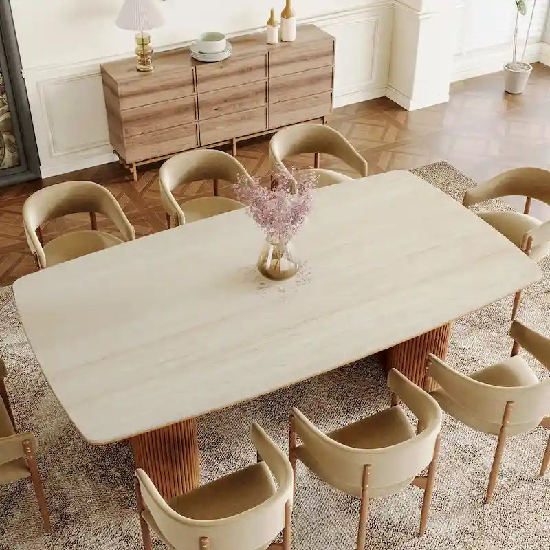 Table à manger rectangulaire de 78,7 pouces, table de cuisine de luxe en pierre frittée avec pieds en bois massif