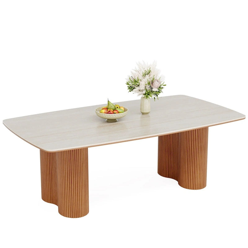 Table à manger rectangulaire de 78,7 pouces, table de cuisine de luxe en pierre frittée avec pieds en bois massif