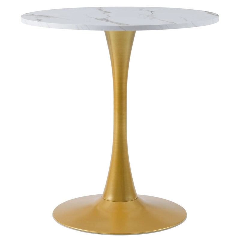 Table de bistrot/repas piédestal 71 cm, blanche avec base piédestal dorée