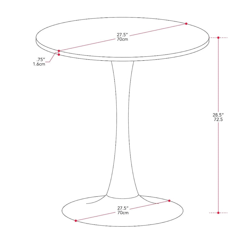 Table de bistrot/repas piédestal 71 cm, blanche avec base piédestal dorée