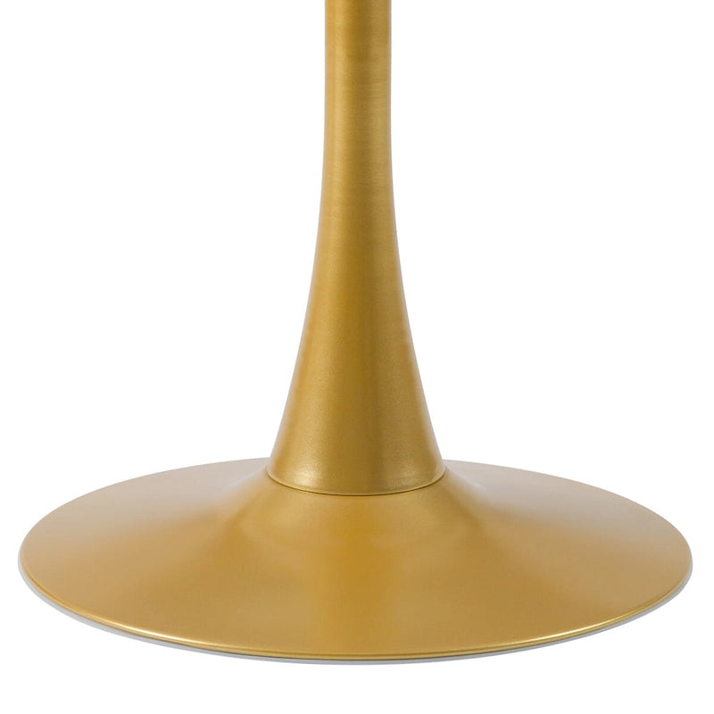 Table de bistrot/repas piédestal 71 cm, blanche avec base piédestal dorée