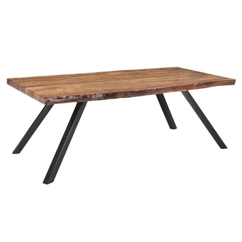 Table à manger Isla en bois d'acacia de 80 pouces, bords bruts, marron, noir