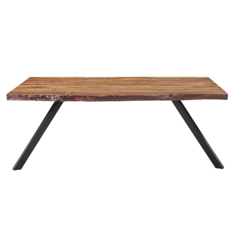 Table à manger Isla en bois d'acacia de 80 pouces, bords bruts, marron, noir