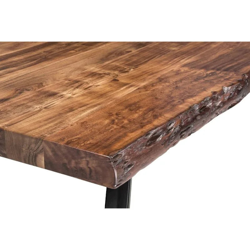 Table à manger Isla en bois d'acacia de 80 pouces, bords bruts, marron, noir