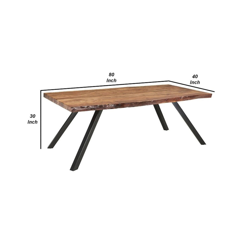 Table à manger Isla en bois d'acacia de 80 pouces, bords bruts, marron, noir