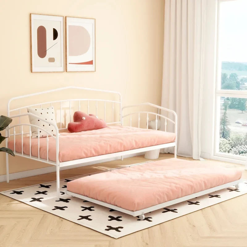 Lit de repos simple moderne Calantha en métal avec lit gigogne, canapé-lit peu encombrant par