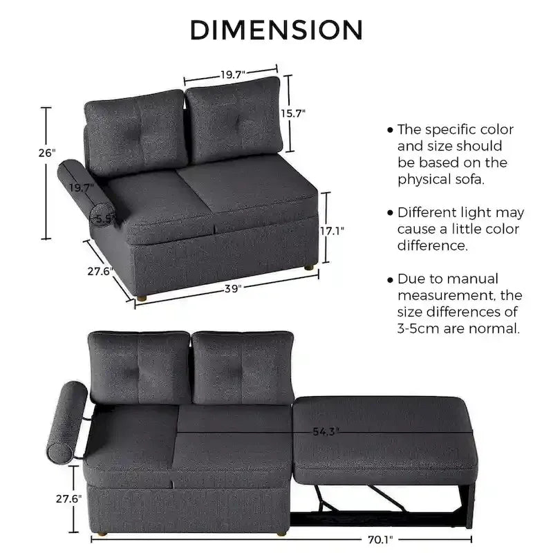 Canapé pliant multifonction 4 en 1 avec lit pliant, futon simple et 2 coussins décoratifs