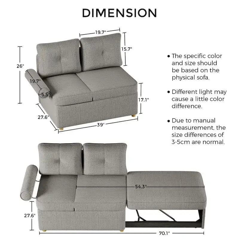 Canapé pliant multifonction 4 en 1 avec lit pliant, futon simple et 2 coussins décoratifs
