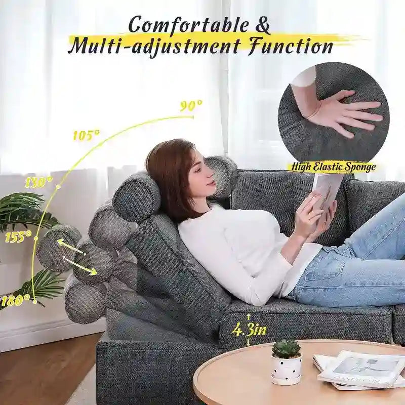 Canapé pliant multifonction 4 en 1 avec lit pliant, futon simple et 2 coussins décoratifs