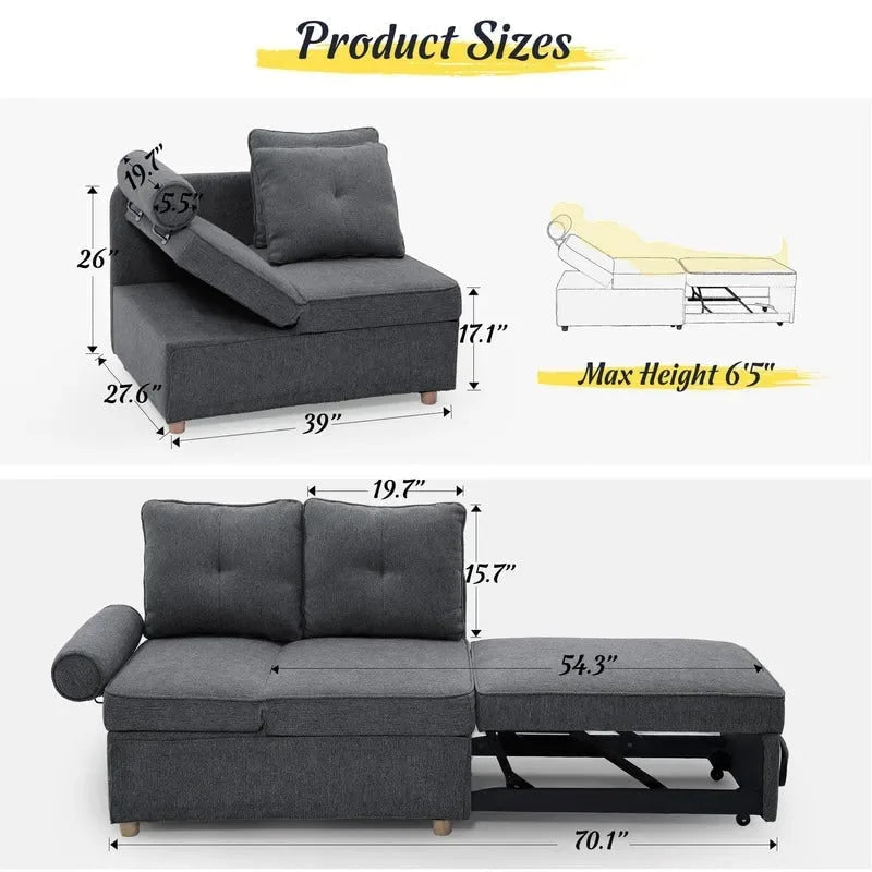 Canapé pliant multifonction 4 en 1 avec lit pliant, futon simple et 2 coussins décoratifs