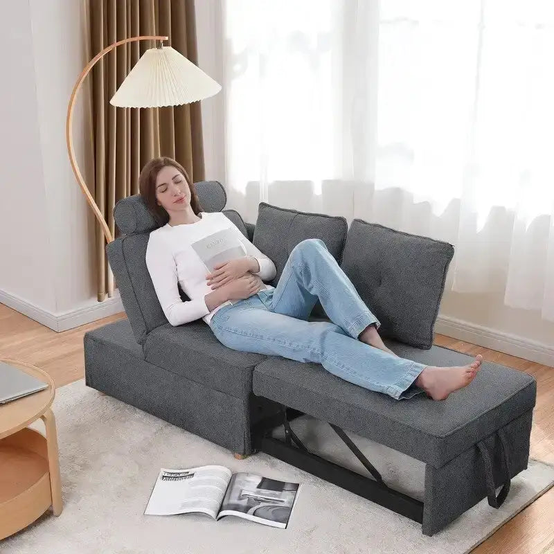 Canapé pliant multifonction 4 en 1 avec lit pliant, futon simple et 2 coussins décoratifs