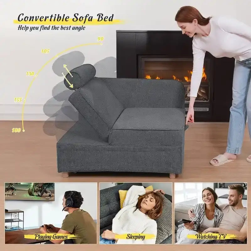 Canapé pliant multifonction 4 en 1 avec lit pliant, futon simple et 2 coussins décoratifs