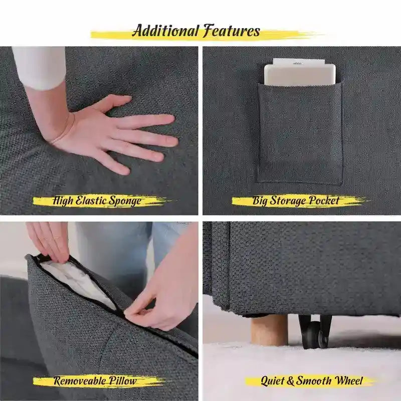 Canapé pliant multifonction 4 en 1 avec lit pliant, futon simple et 2 coussins décoratifs