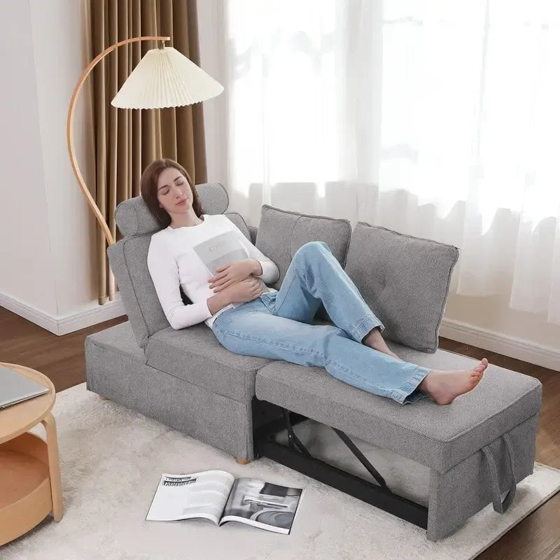 Canapé pliant multifonction 4 en 1 avec lit pliant, futon simple et 2 coussins décoratifs