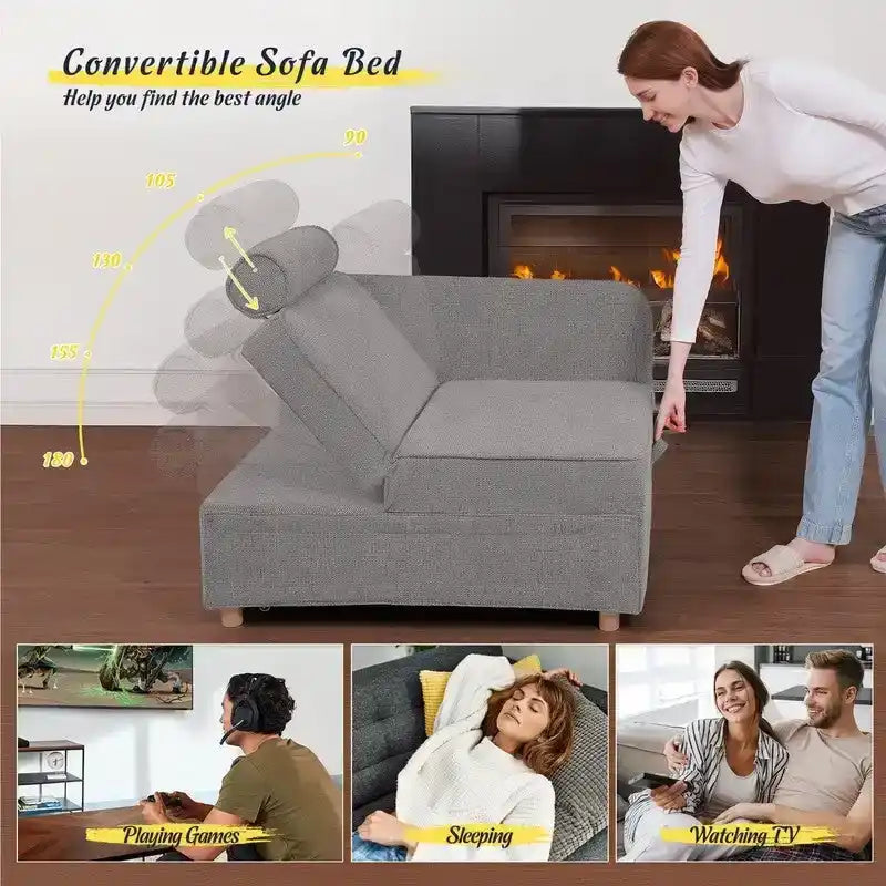 Canapé pliant multifonction 4 en 1 avec lit pliant, futon simple et 2 coussins décoratifs