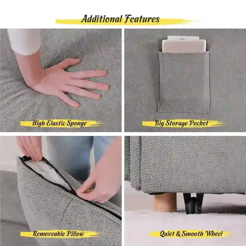 Canapé pliant multifonction 4 en 1 avec lit pliant, futon simple et 2 coussins décoratifs