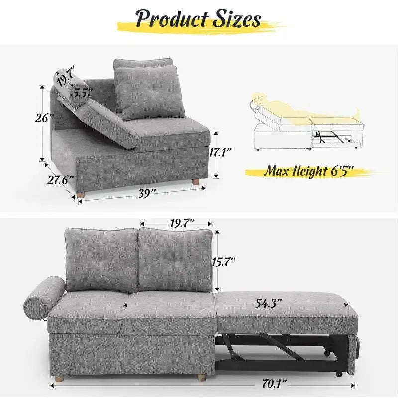 Canapé pliant multifonction 4 en 1 avec lit pliant, futon simple et 2 coussins décoratifs