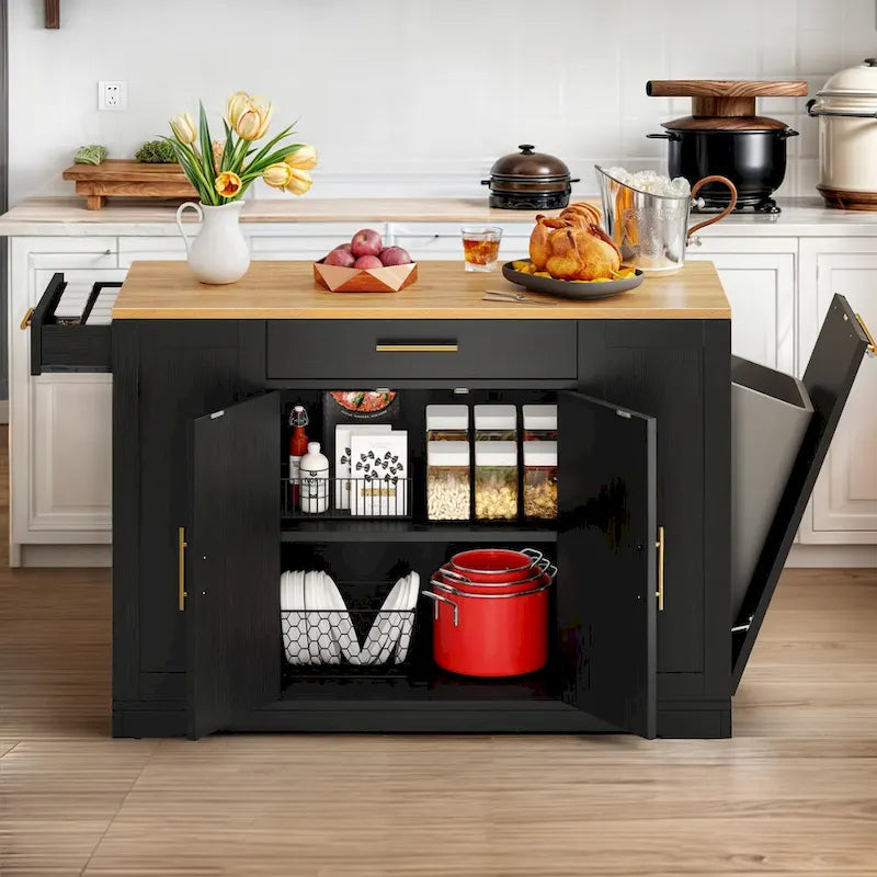Chariot de cuisine roulant portable de 53 pouces, îlot de cuisine mobile
